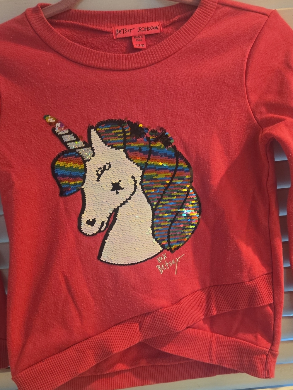 Betsey Johnson Girls' Red Unicorn Sequin Sweatshirt